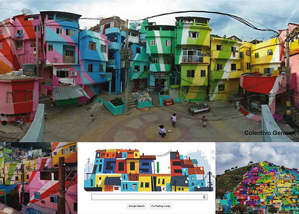 Colectivo Germen, Boa Mistura (2016), Pachuca Medellín and Rio de Janeiro: reactivation of the Favelas with colours painted by the inhabitants through a guide map. AGATHÒN 06 | 2019