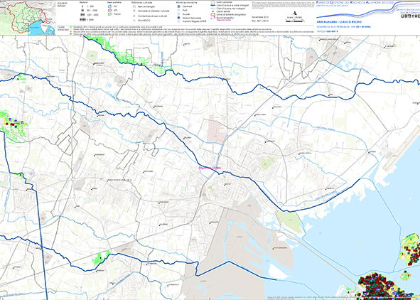 PGRA Eastern Alps District: map excerpt (quadrant O 08) with indication of water height, return time 30 years. AGATHÓN | 06 | 2019