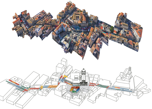 Excerpt of the aerial photo of the present status and axonometric view of the project of the Piazza Carmine, and the new Covered Market in Ballarò (credit: LabCity Research Group, 2019). AGATHÓN 7 | 2020