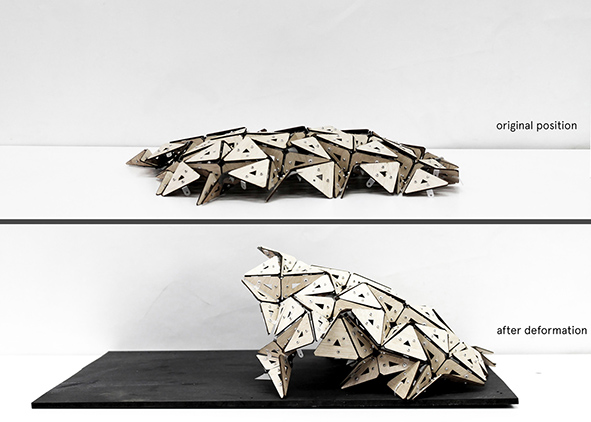 Different spatial configurations of the laser cut wooden prototype of Translated Geometries in Catalonia by IAAC (E. Tankal, E. Baseta and R. Shambayati), 2014 (credit: archdaily.com). AGATHÓN 10 | 2021