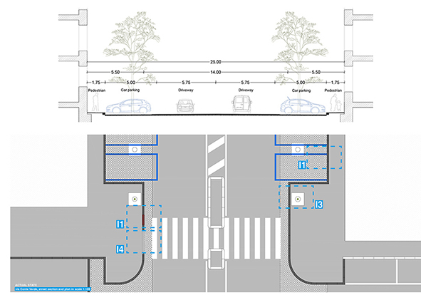 Examples of a technical data sheet of the current and design state for Via Conte Verde in Roma (credit: Roma Capitale, 2023). AGATHÓN 13 | 2023