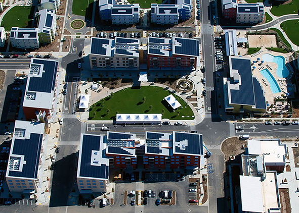 UC Davis West Village (2018), designed by Studio E Architects (credit: Studio E Architects, 2018). AGATHÓN 15 | 2024