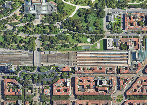 Aerial views of the Milano Cadorna station (credits: Google; M. P. Vettori, 2026).  AGATHÓN 19 | 2026